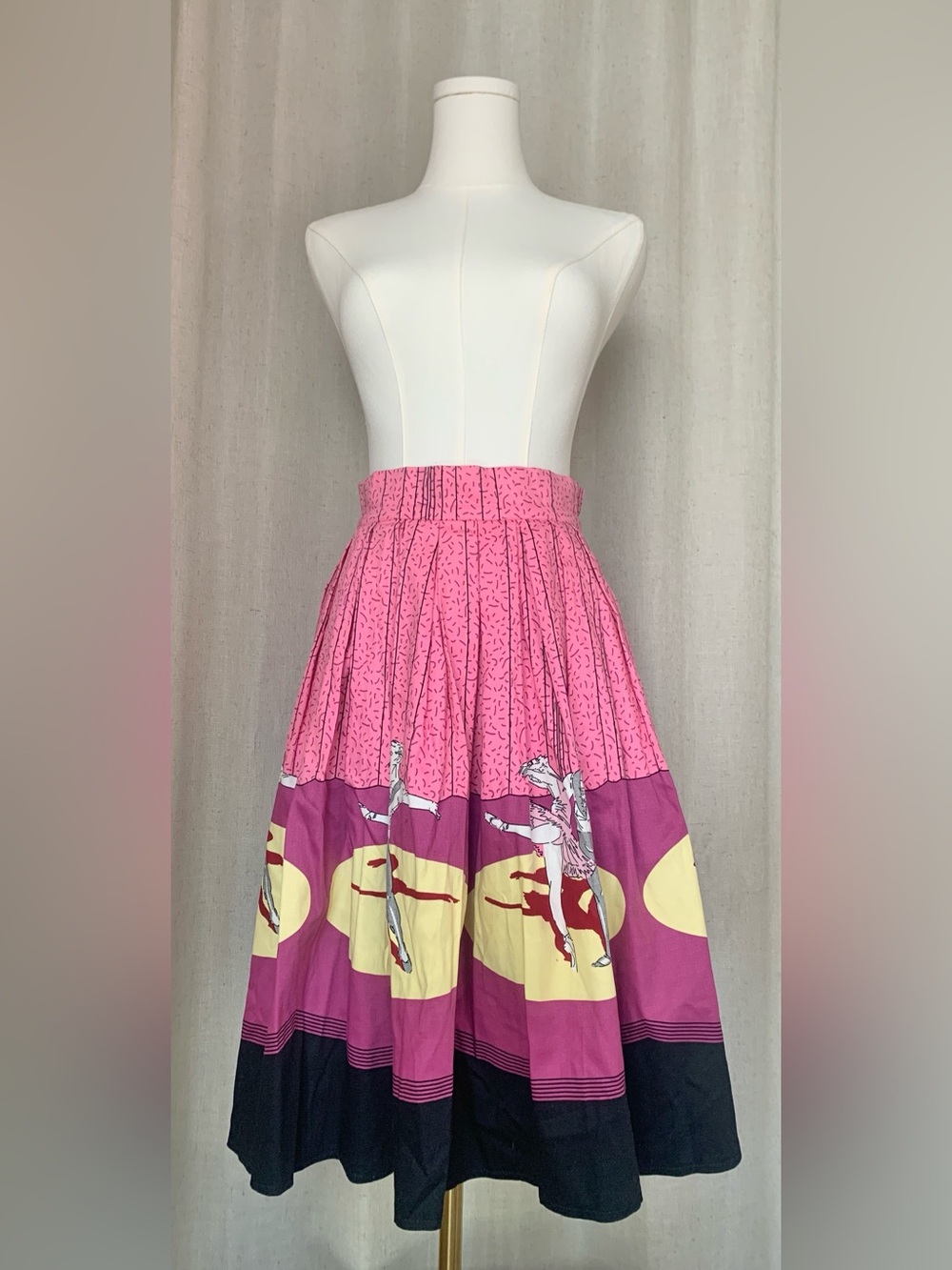 Pink Patterned Circle Skirt with Graphic Border